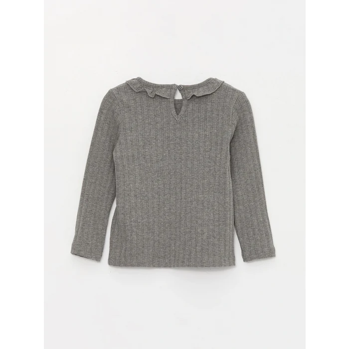 LCW baby Antrasit Bisiklet Yaka Uzun Kollu Kız Bebek Tişört