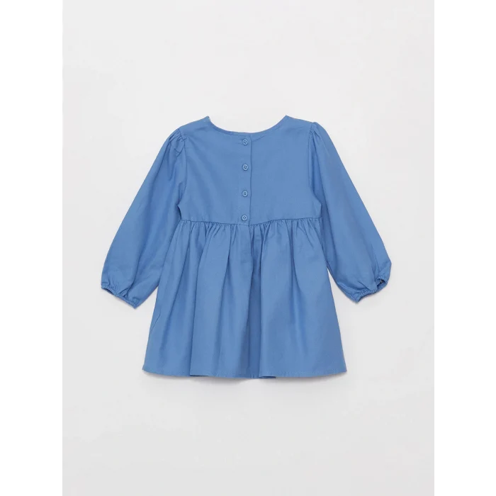 LCW baby Mavi Bisiklet Yaka Kız Bebek Elbise ve Süveter 2li Takım