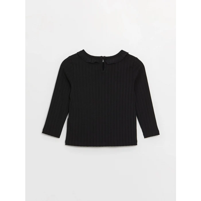 LCW baby Siyah Bisiklet Yaka Uzun Kollu Kız Bebek Tişört