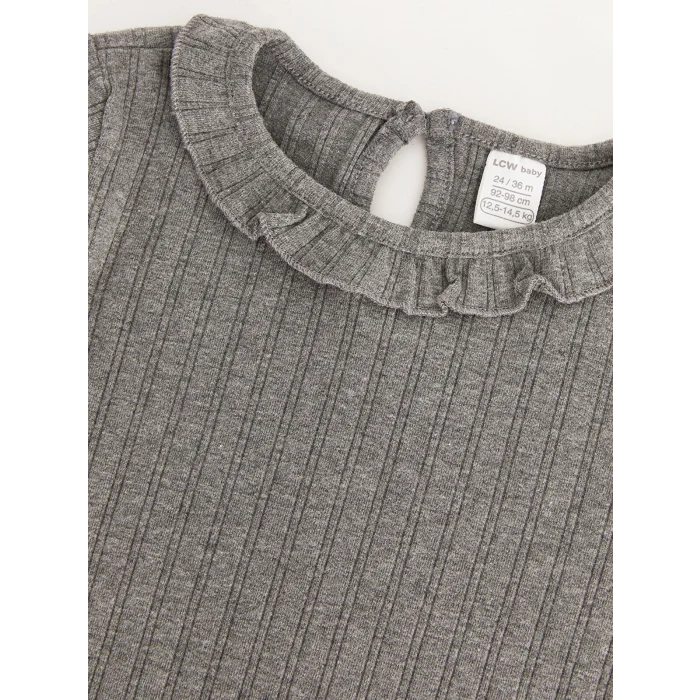 LCW baby Antrasit Bisiklet Yaka Uzun Kollu Kız Bebek Tişört