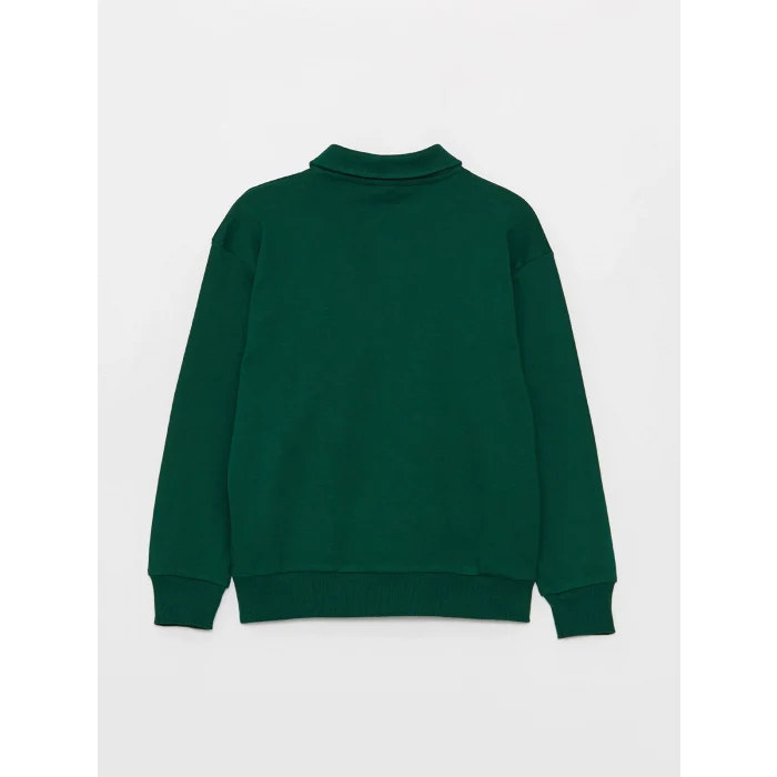 LCW Kids Yeşil Rahat Kalıp Polo Yaka Baskılı Erkek Çocuk Sweatshirt