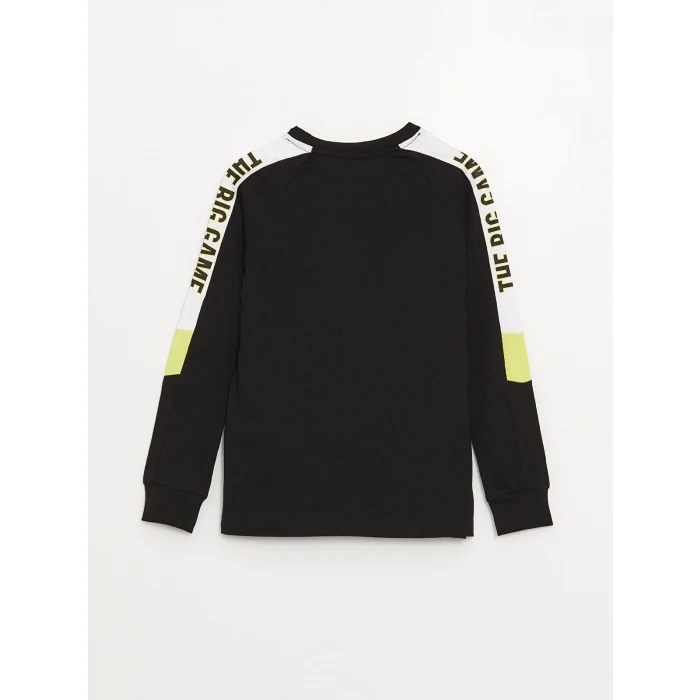 LCW Kids Siyah Bisiklet Yaka Baskılı Uzun Kollu Erkek Çocuk Tişört