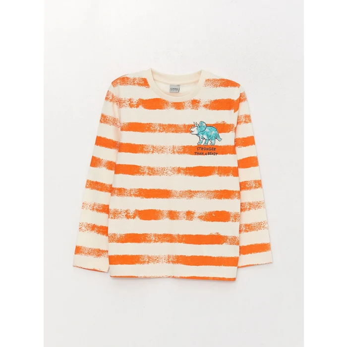 LCW Kids Turuncu Bisiklet Yaka Baskılı Uzun Kollu Erkek Çocuk Tişört
