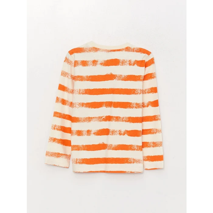 LCW Kids Turuncu Bisiklet Yaka Baskılı Uzun Kollu Erkek Çocuk Tişört