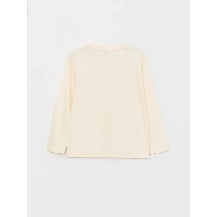 LCW Kids Ekru Rahat Kalıp Bisiklet Yaka Baskılı Erkek Çocuk Tişört