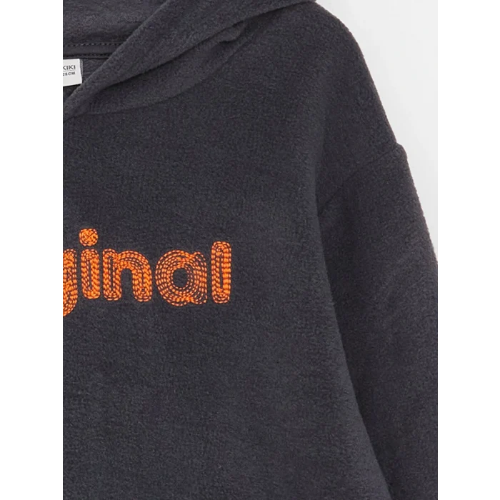 LCW Kids Antrasit Nakışlı Uzun Kollu Polar Erkek Çocuk Hoodie