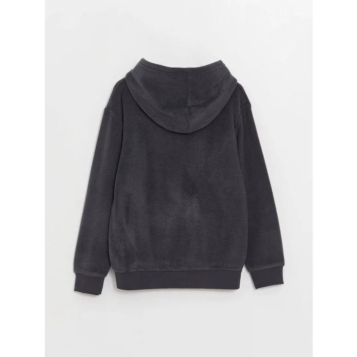 LCW Kids Antrasit Nakışlı Uzun Kollu Polar Erkek Çocuk Hoodie