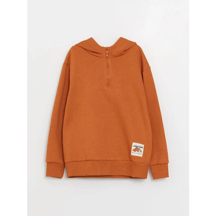 LCW Kids Kahverengi Rahat Kalıp Baskılı Erkek Çocuk Hoodie