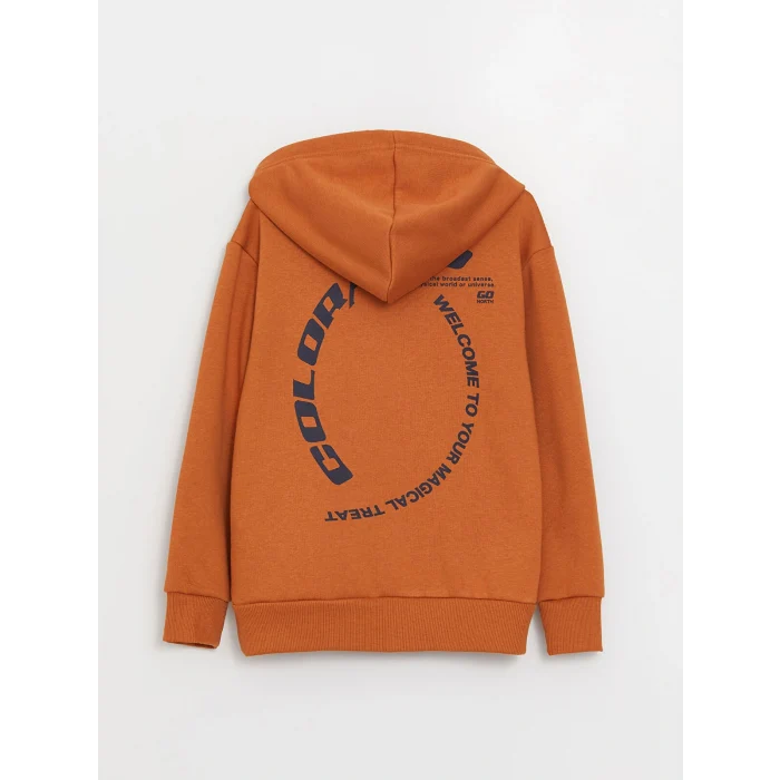 LCW Kids Kahverengi Rahat Kalıp Baskılı Erkek Çocuk Hoodie