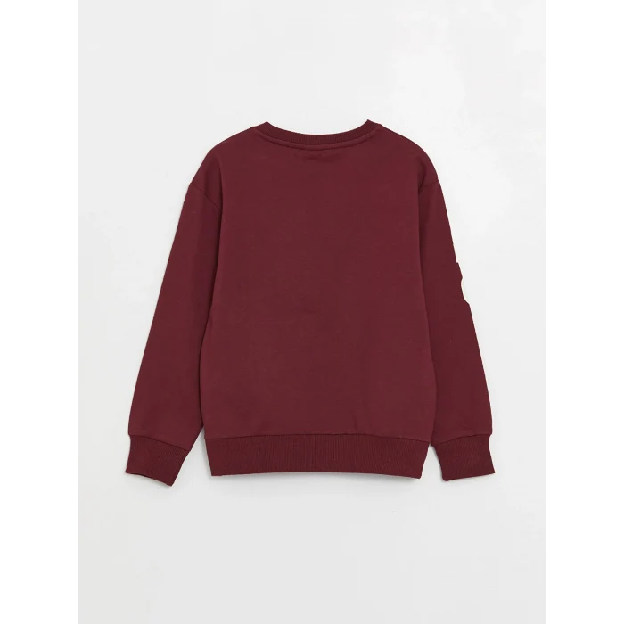 LCW Kids Bordo Rahat Kalıp Bisiklet Yaka Baskılı Erkek Çocuk Sweatshirt