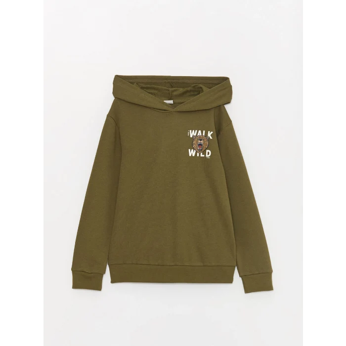LCW Kids Yeşil Baskılı Uzun Kollu Erkek Çocuk Hoodie