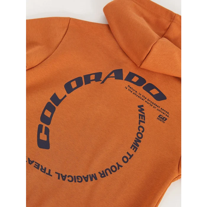 LCW Kids Kahverengi Rahat Kalıp Baskılı Erkek Çocuk Hoodie