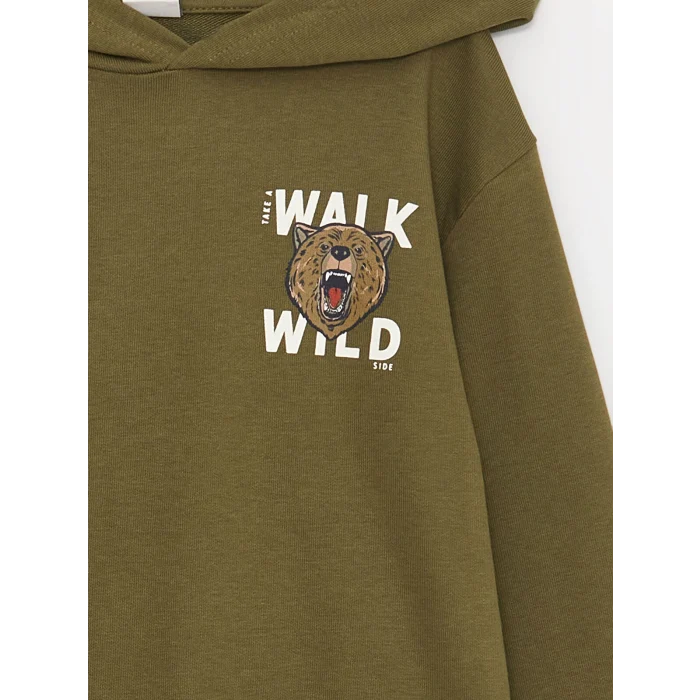 LCW Kids Yeşil Baskılı Uzun Kollu Erkek Çocuk Hoodie