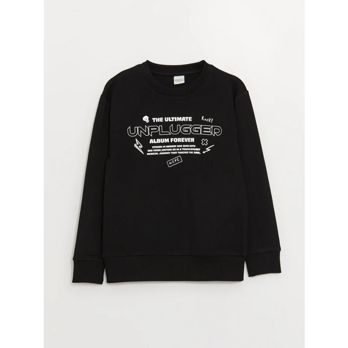 LCW Kids Siyah Bisiklet Yaka Baskılı Uzun Kollu Erkek Çocuk Sweatshirt