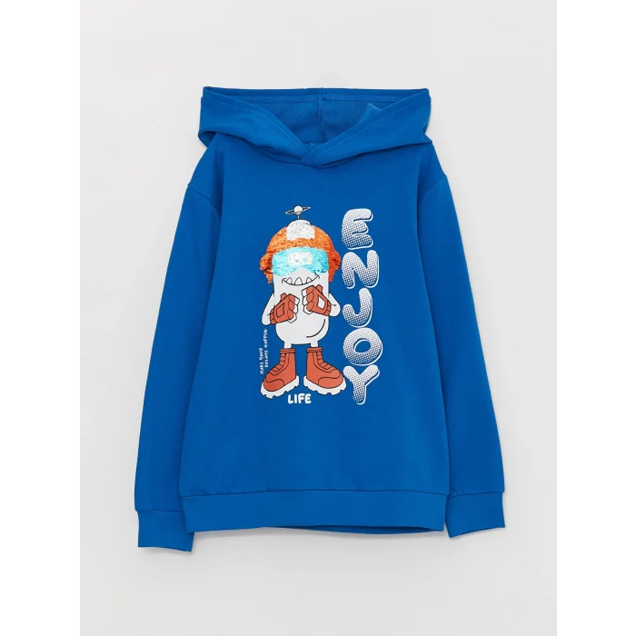 LCW Kids Mavi Baskılı Uzun Kollu Erkek Çocuk Hoodie