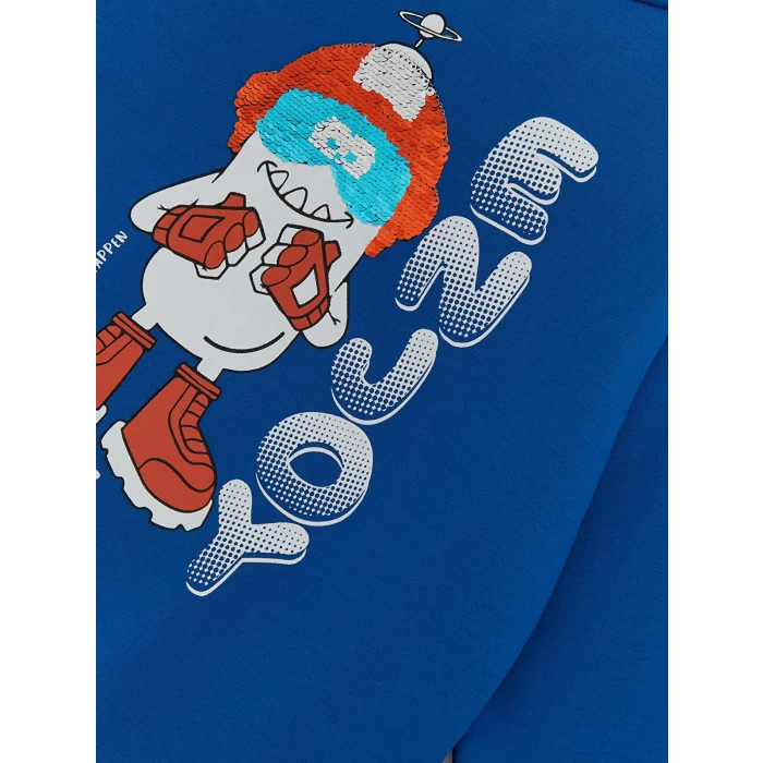 LCW Kids Mavi Baskılı Uzun Kollu Erkek Çocuk Hoodie