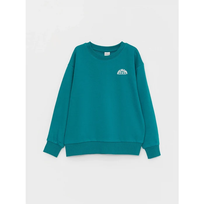 LCW Kids Turkuaz Rahat Kalıp Bisiklet Yaka Baskılı Erkek Çocuk Sweatshirt