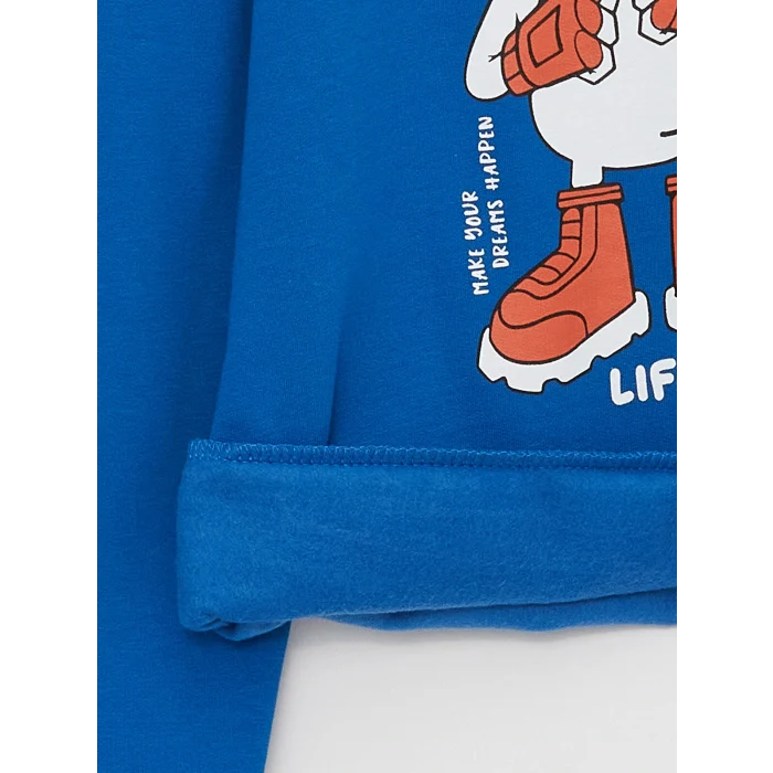 LCW Kids Mavi Baskılı Uzun Kollu Erkek Çocuk Hoodie