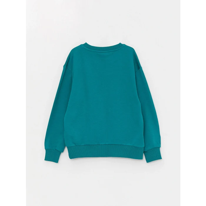 LCW Kids Turkuaz Rahat Kalıp Bisiklet Yaka Baskılı Erkek Çocuk Sweatshirt