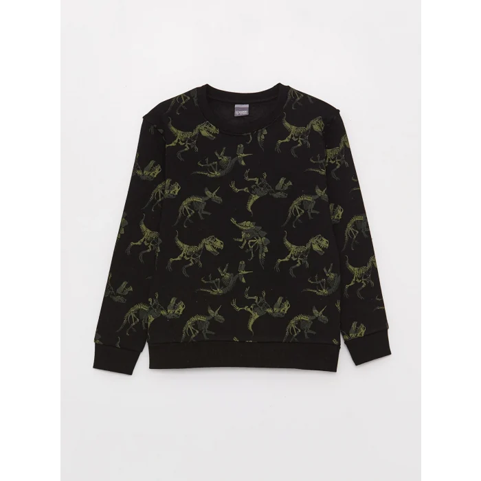 LCW Kids Siyah Bisiklet Yaka Baskılı Uzun Kollu Erkek Çocuk Sweatshirt