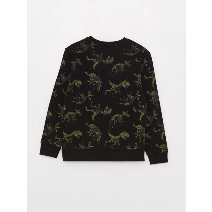 LCW Kids Siyah Bisiklet Yaka Baskılı Uzun Kollu Erkek Çocuk Sweatshirt