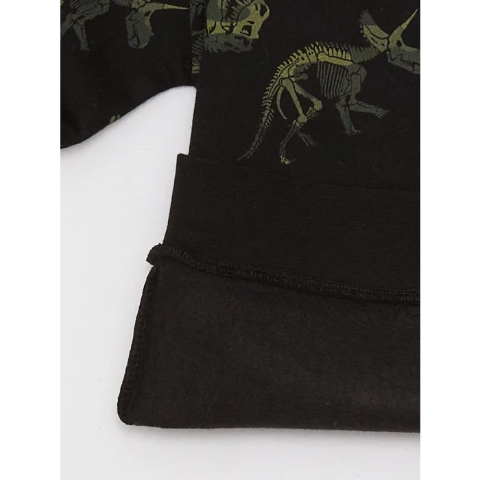 LCW Kids Siyah Bisiklet Yaka Baskılı Uzun Kollu Erkek Çocuk Sweatshirt