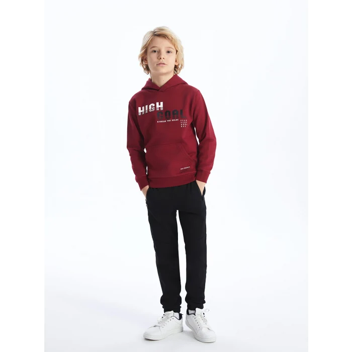 LCW Kids Bordo Baskılı Uzun Kollu Erkek Çocuk Hoodie