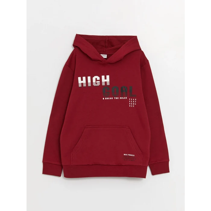 LCW Kids Bordo Baskılı Uzun Kollu Erkek Çocuk Hoodie