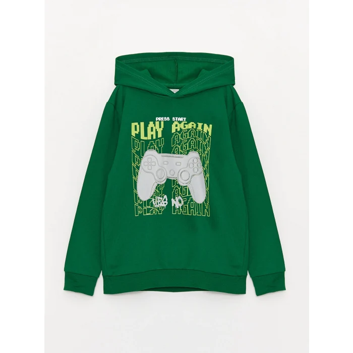 LCW Kids Yeşil Baskılı Uzun Kollu Erkek Çocuk Hoodie