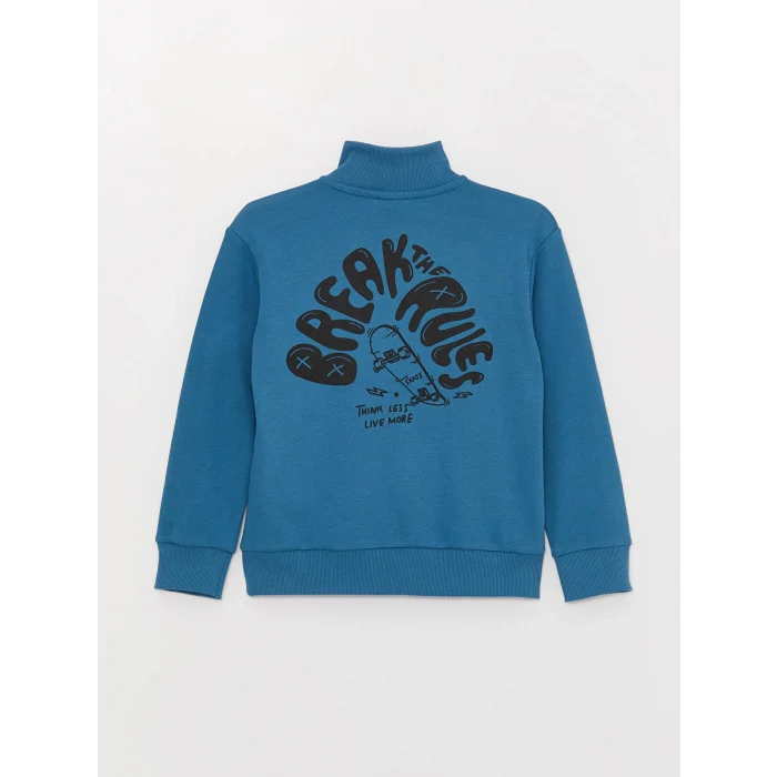 LCW Kids Mavi Dik Yaka Baskılı Uzun Kollu Erkek Çocuk Sweatshirt