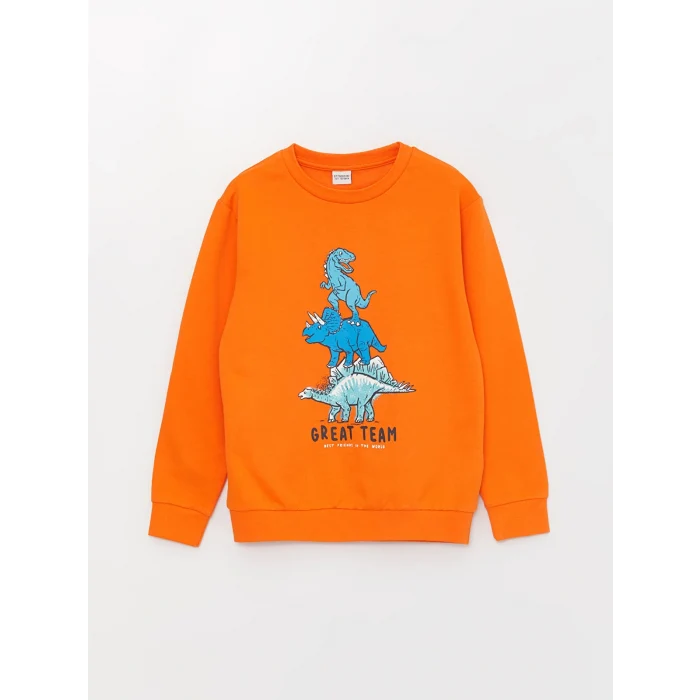 LCW Kids Turuncu Bisiklet Yaka Baskılı Uzun Kollu Erkek Çocuk Sweatshirt