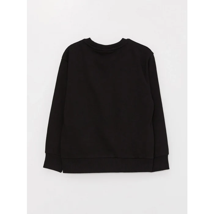 LCW Kids Siyah Rahat Kalıp Bisiklet Yaka Baskılı Erkek Çocuk Sweatshirt
