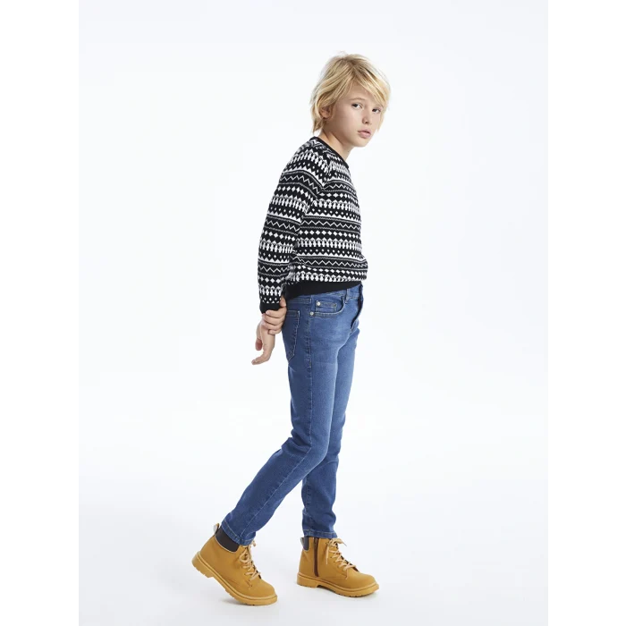 LCW Kids İndigo Beli Ayarlanabilir Lastikli Erkek Çocuk Jean Pantolon