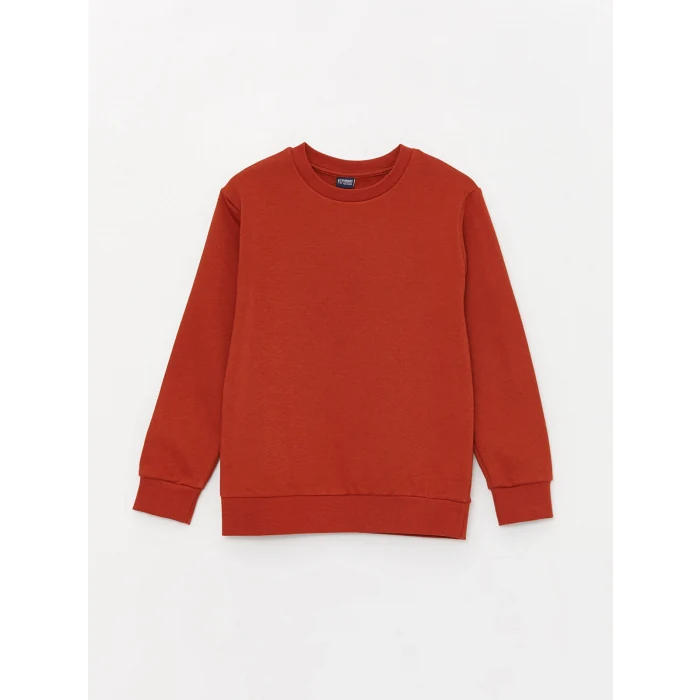 LCW Kids Kahverengi Bisiklet Yaka Basic Uzun Kollu Erkek Çocuk Sweatshirt