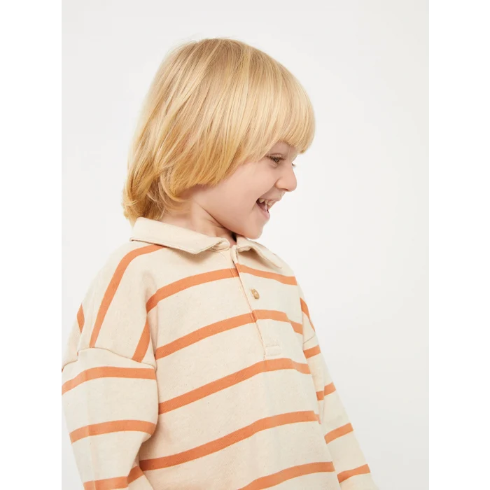 LCW baby Bej Polo Yaka Uzun Kollu Çizgili Erkek Bebek Sweatshirt