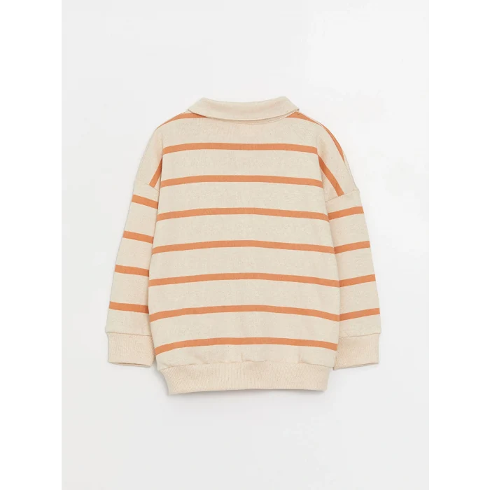 LCW baby Bej Polo Yaka Uzun Kollu Çizgili Erkek Bebek Sweatshirt