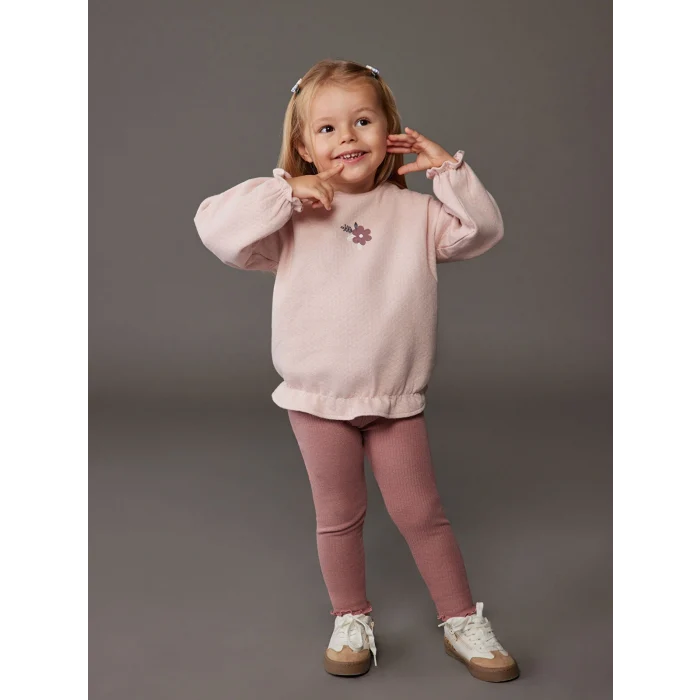 LC WAIKIKI Pembe Baskılı Kız Bebek Sweatshirt ve Tayt 2li