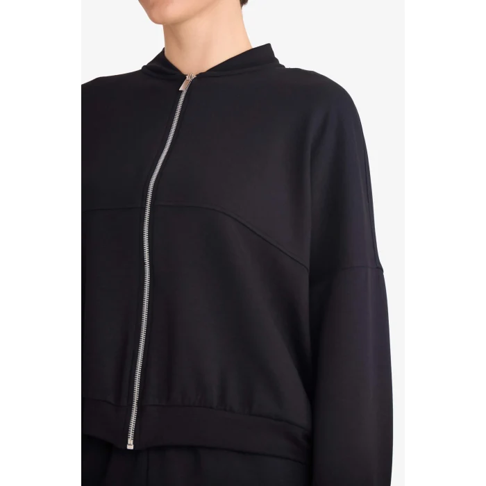 Defacto G3427AXBK81 Siyah Kolej Yaka Basic Düz Fermuarlı Bomber Hırka