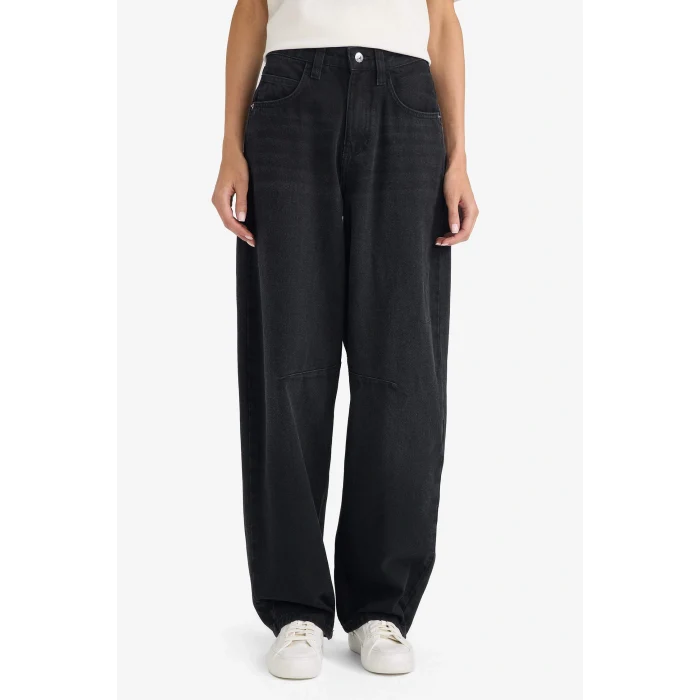 Defacto F2960AXNM40 Siyah Baggy Fit Yüksek Bel Düz Paça Uzun Jean Pantolon