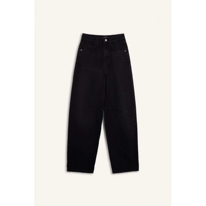 Defacto F2960AXNM40 Siyah Baggy Fit Yüksek Bel Düz Paça Uzun Jean Pantolon