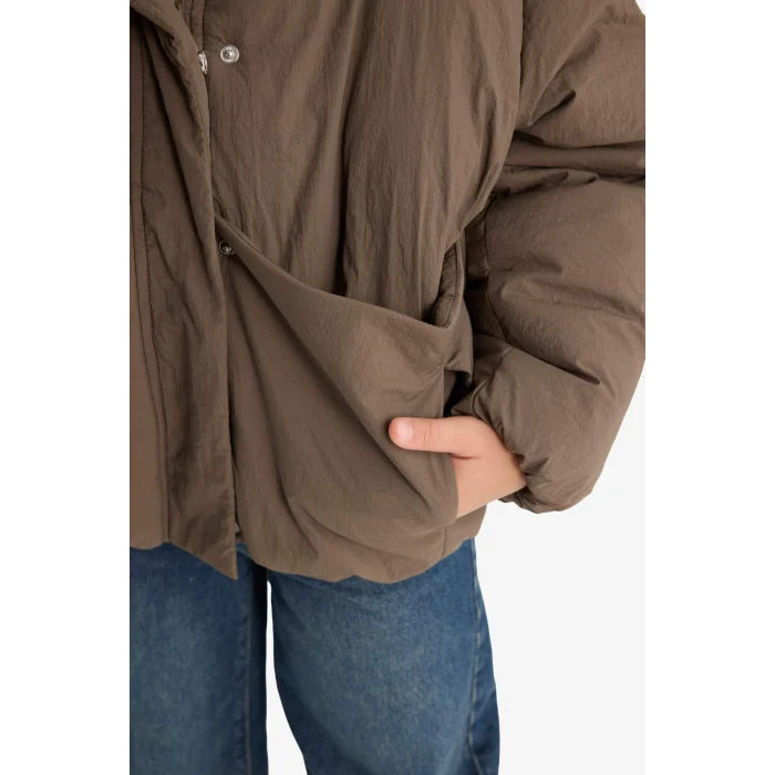 Defacto E9813A8KH487 Haki Kız Çocuk Su Geçirmez Kapüşonlu Fermuarlı Şişme Mont