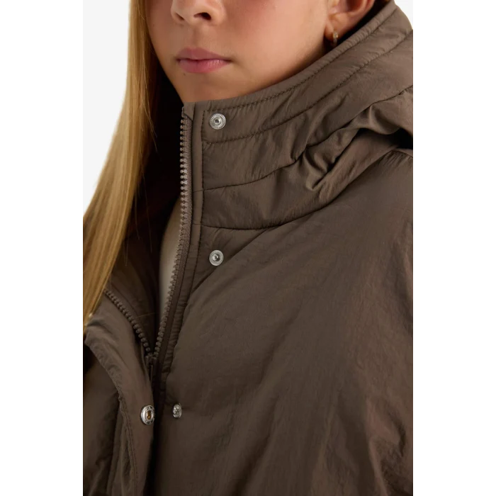 Defacto E9813A8KH487 Haki Kız Çocuk Su Geçirmez Kapüşonlu Fermuarlı Şişme Mont