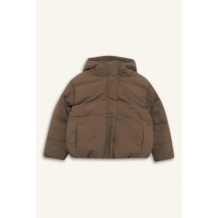 Defacto E9813A8KH487 Haki Kız Çocuk Su Geçirmez Kapüşonlu Fermuarlı Şişme Mont