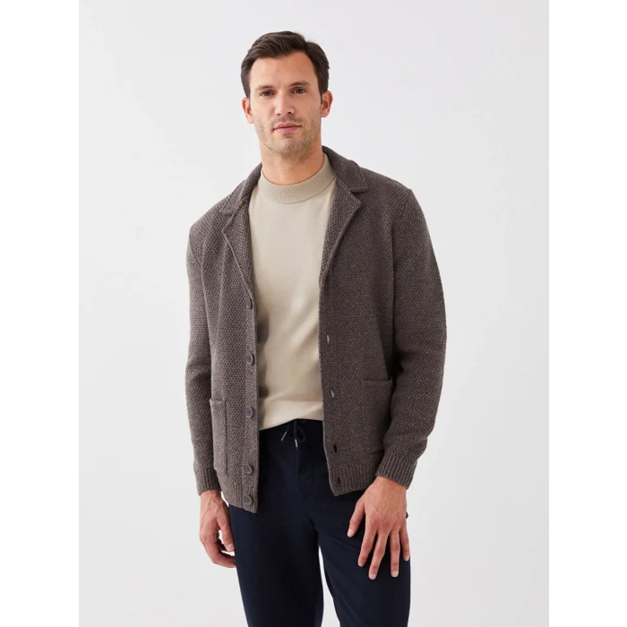 SOUTHBLUE Bej Standart Kalıp Ceket Yaka Erkek Triko Hırka