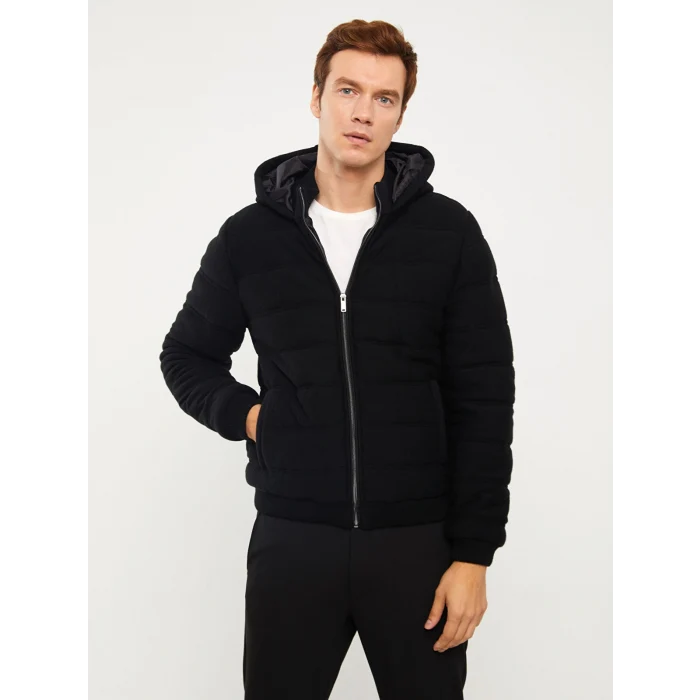 LCW Vision Siyah Slim Fit Kapüşonlu Erkek Triko Mont