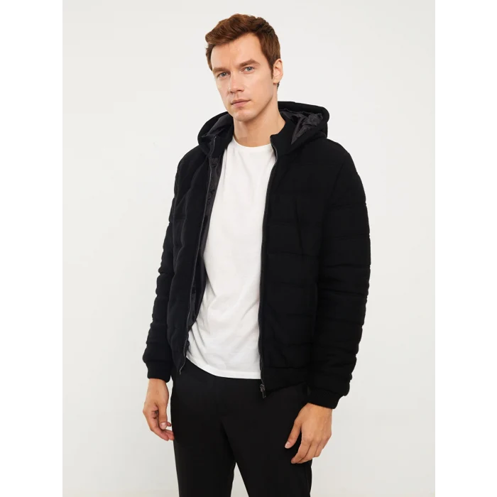 LCW Vision Siyah Slim Fit Kapüşonlu Erkek Triko Mont