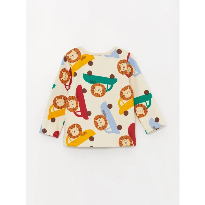 LCW baby Bej Bisiklet Yaka Baskılı Erkek Bebek Pijama Takımı