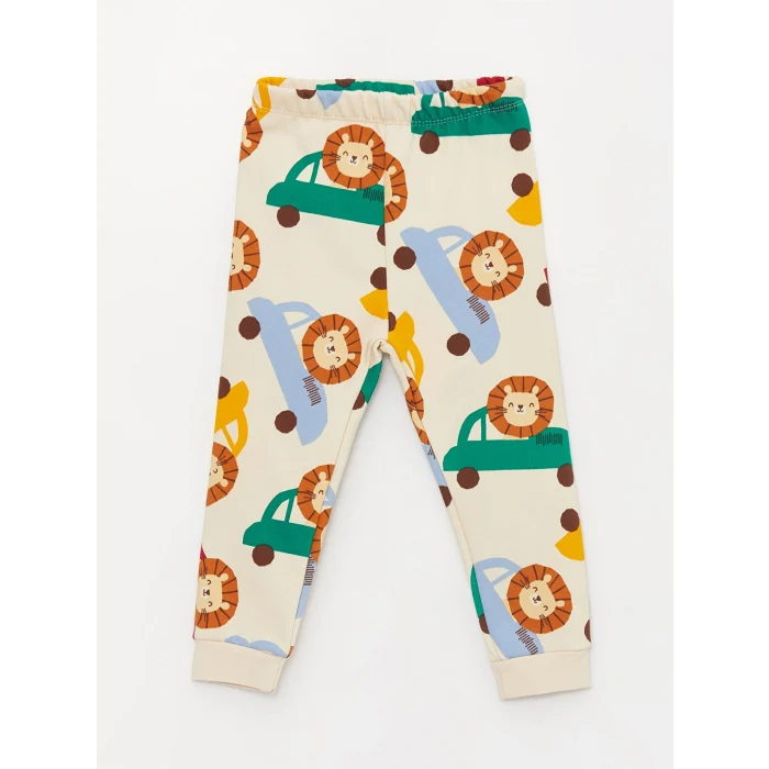 LCW baby Bej Bisiklet Yaka Baskılı Erkek Bebek Pijama Takımı