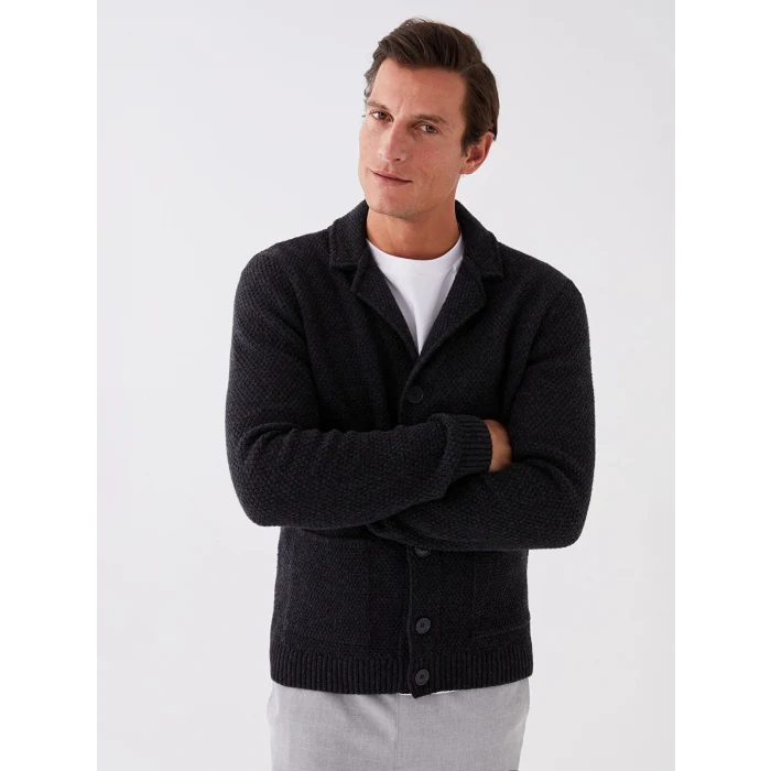 SOUTHBLUE Antrasit Standart Kalıp Ceket Yaka Erkek Triko Hırka