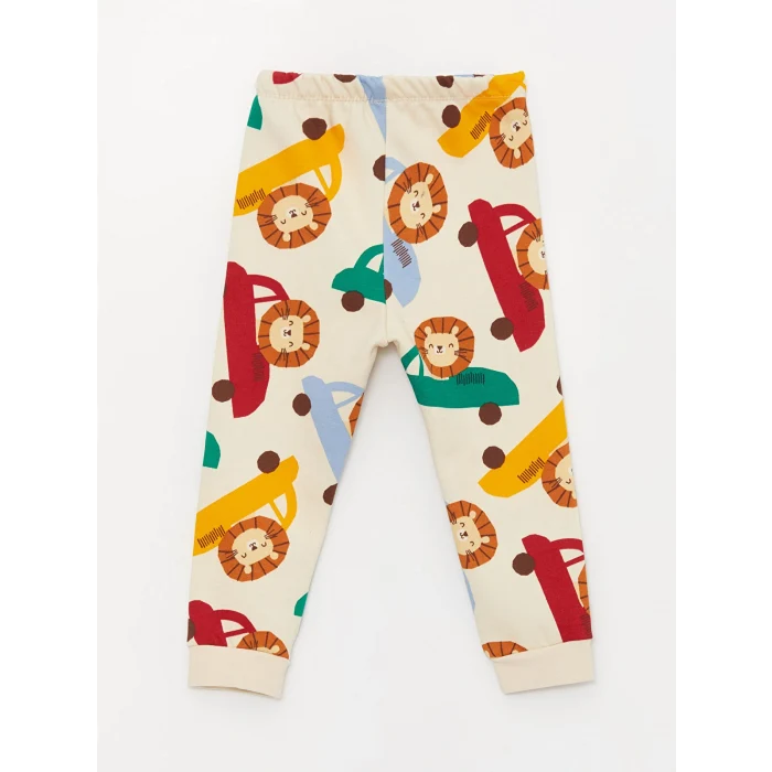 LCW baby Bej Bisiklet Yaka Baskılı Erkek Bebek Pijama Takımı